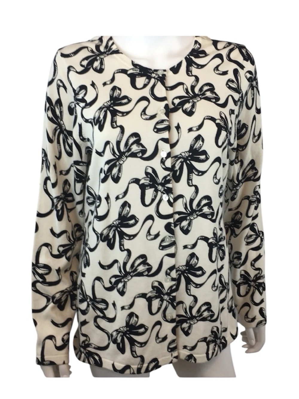 Talbots Bow Cardigan Sweater Black white